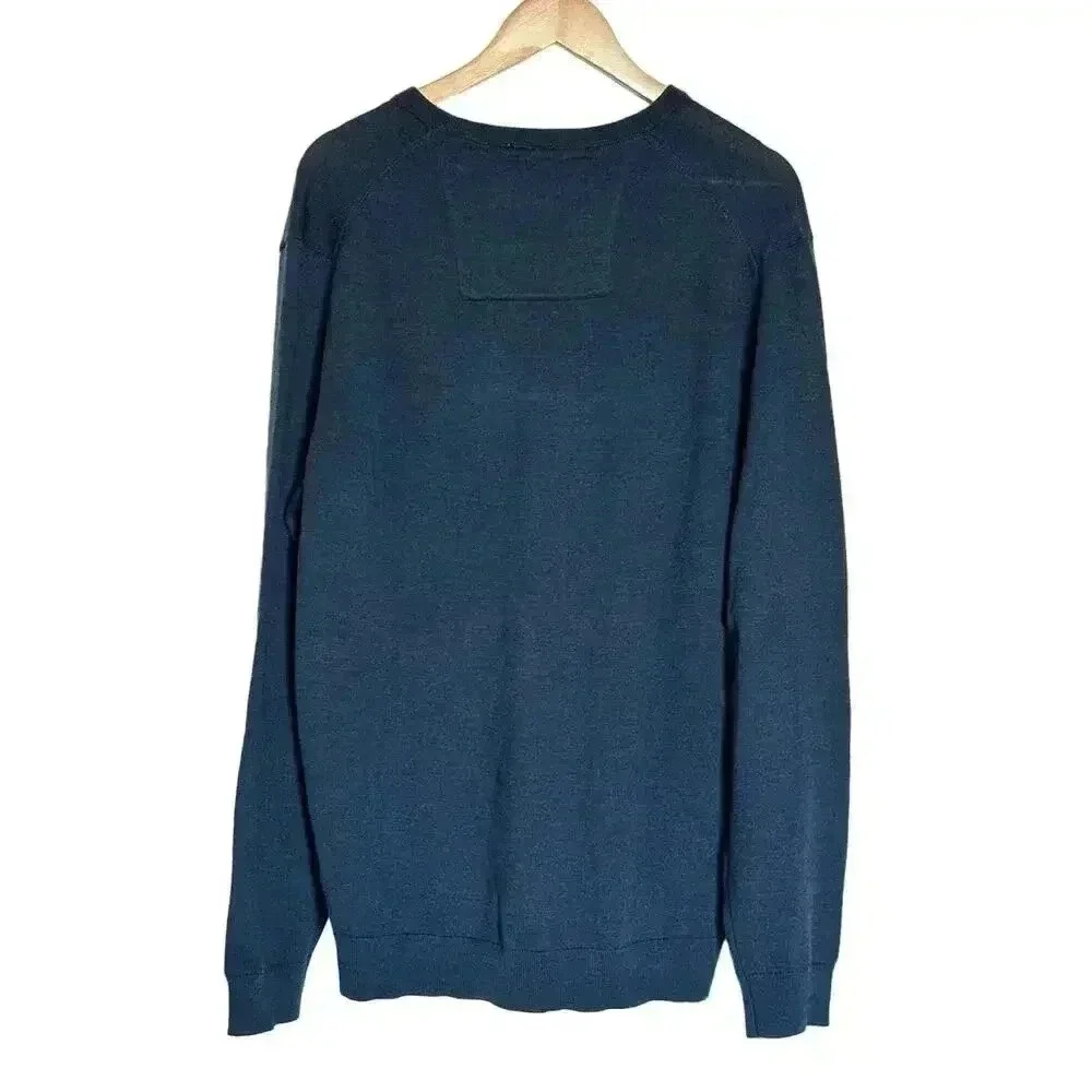 Calvin Klein 100% Extra Fine Merino Wool Sweater Mens XL Blue V-Neck